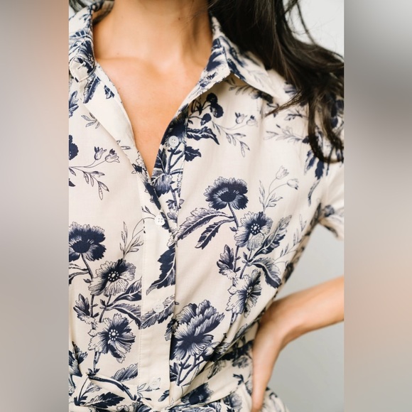 NWT Baltic Born Lorna Midi Dress | Beige + Navy Print - Picture 5 of 8